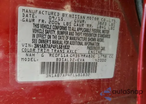 2015 Nissan Sentra S z USA, uszkodzony, nr VIN 3N1AB7AP4FL681832